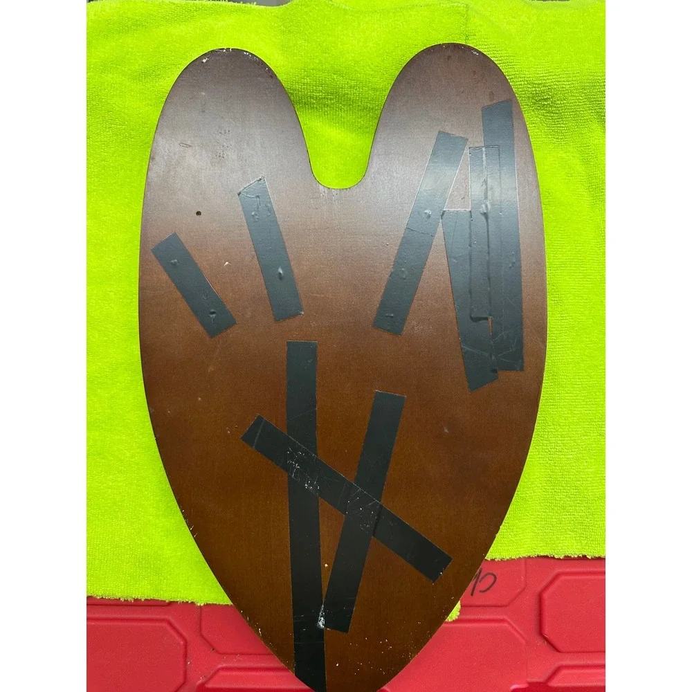Vintage Wooden Heart Leaf Wall Art Plaque Brown Black Graphic Decor 15 Inch